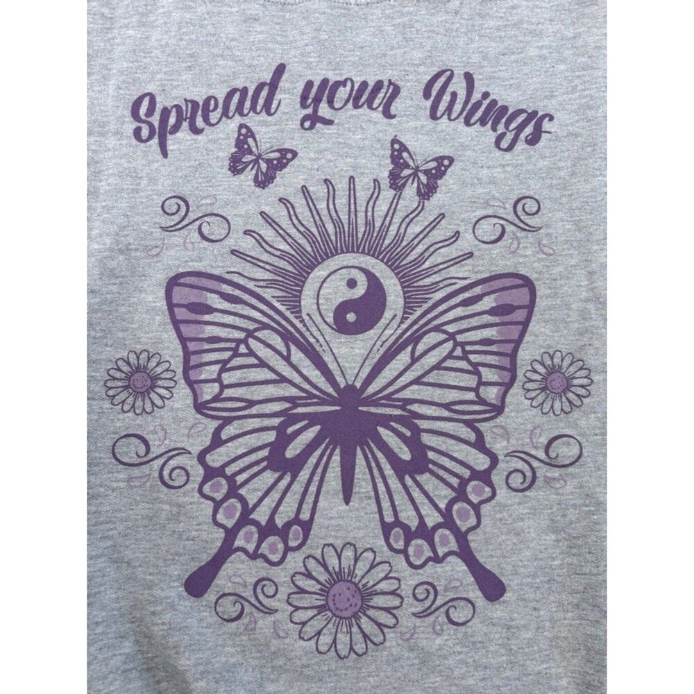 Obsessive Love Sweatshirt Women's S Grey Purple Butterflies Flowers - Picture 1 of 10